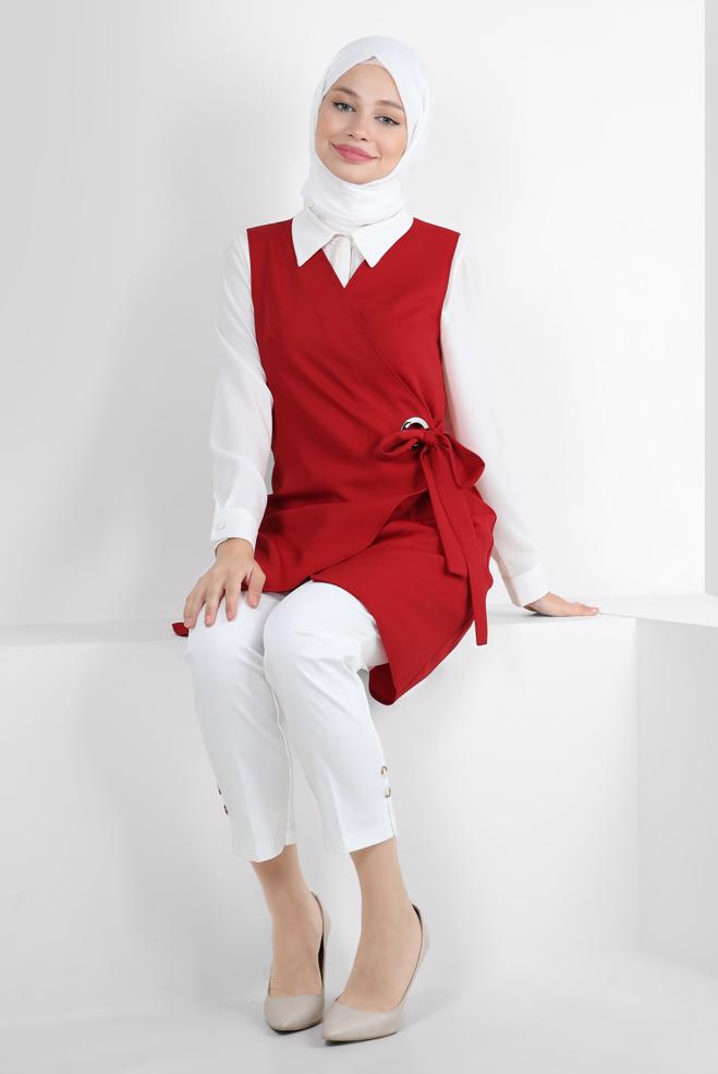Vêtements hijab ROUGE GILET ENVELOPPE CEINTURE 43875 - ALVİNA