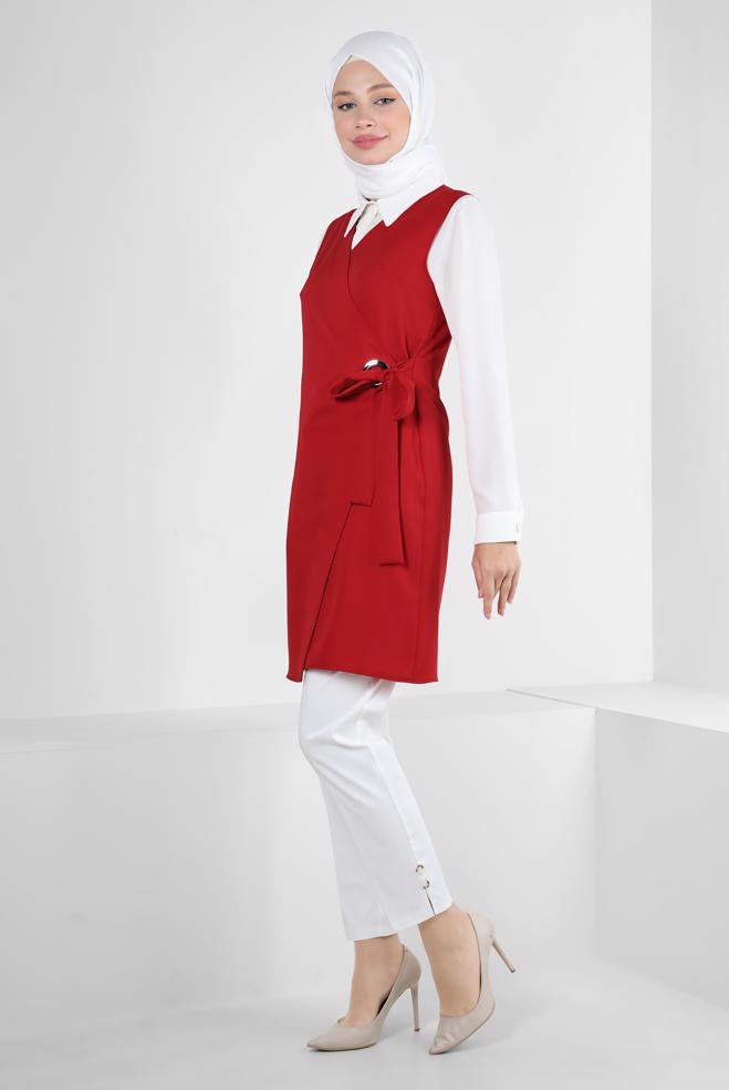 Vêtements hijab ROUGE GILET ENVELOPPE CEINTURE 43875 - ALVİNA