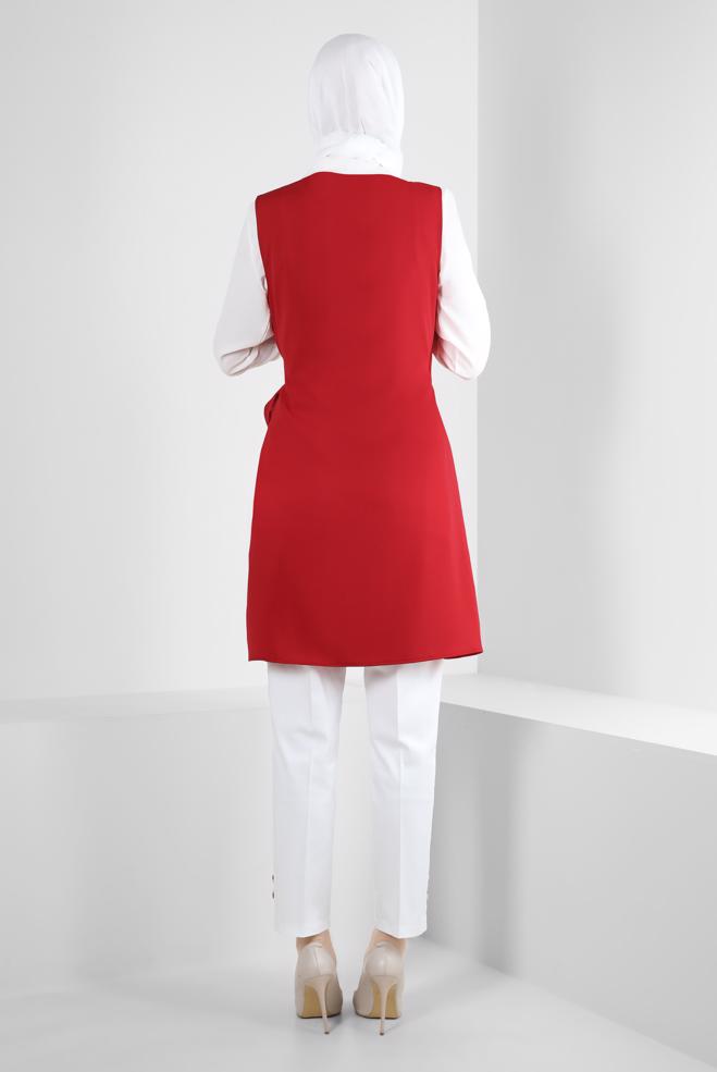 Vêtements hijab ROUGE GILET ENVELOPPE CEINTURE 43875 - ALVİNA