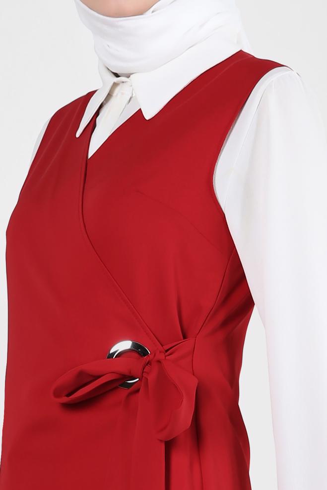 Vêtements hijab ROUGE GILET ENVELOPPE CEINTURE 43875 - ALVİNA