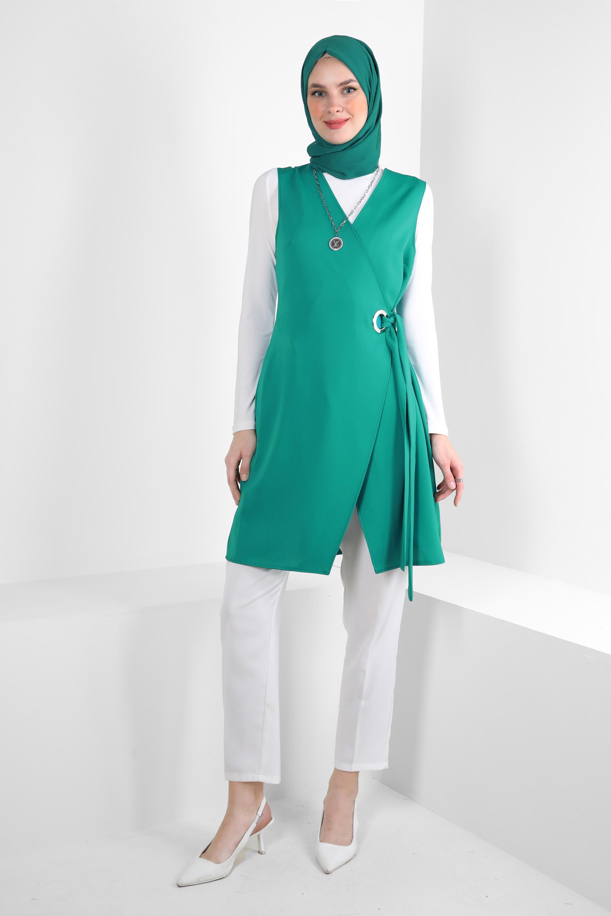 Vêtements hijab BLEU GILET ENVELOPPE CEINTURE 43875