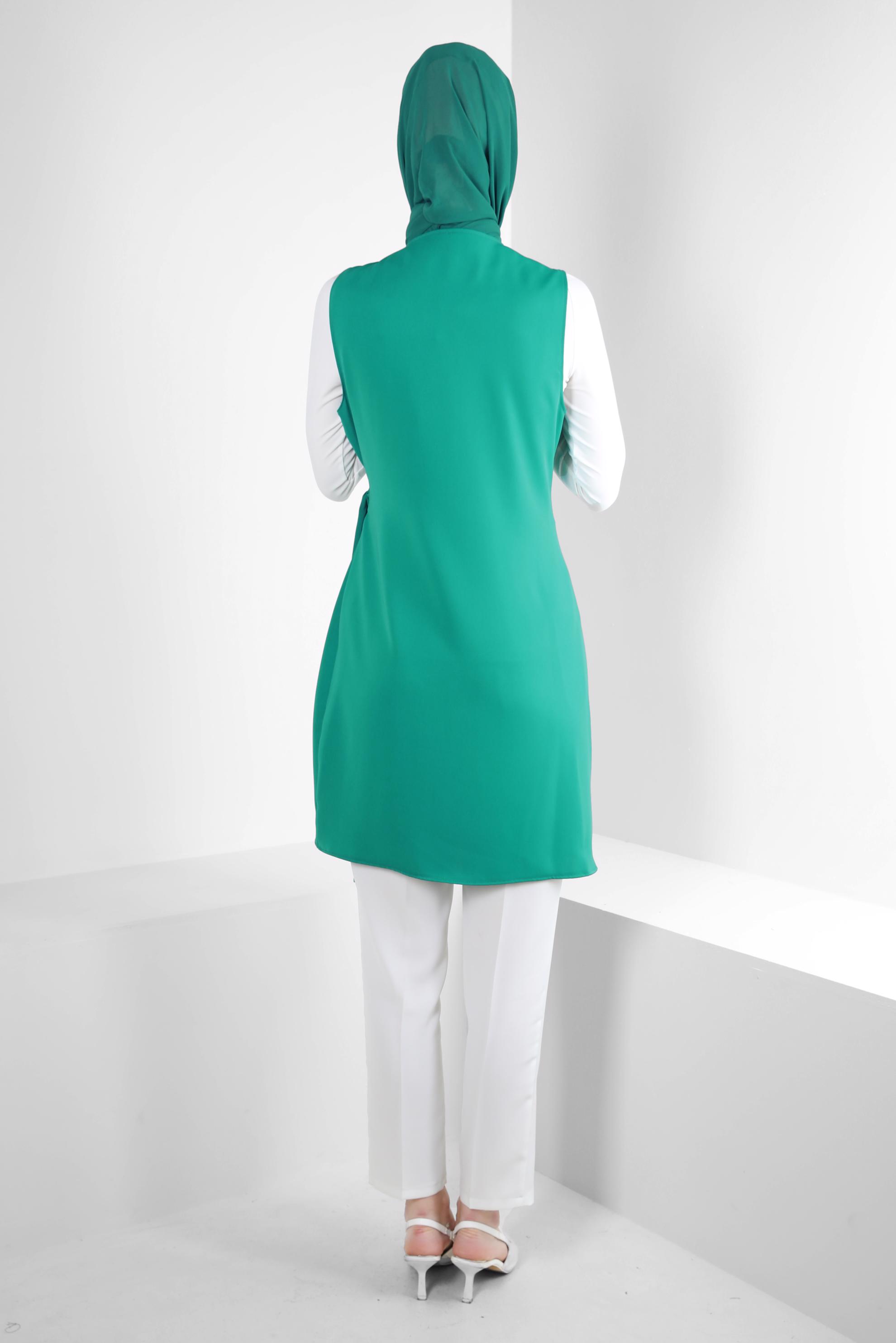 Vêtements hijab BLEU GILET ENVELOPPE CEINTURE 43875