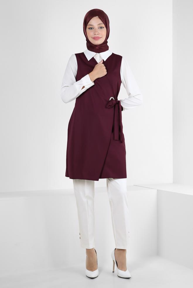 Vêtements hijab POURPRE GILET ENVELOPPE CEINTURE 43875 - ALVİNA