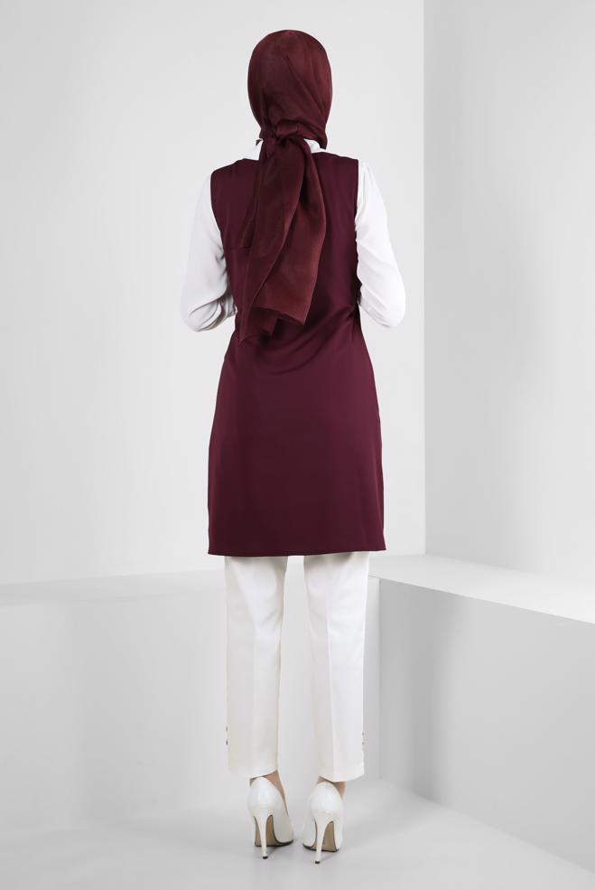 Vêtements hijab POURPRE GILET ENVELOPPE CEINTURE 43875 - ALVİNA