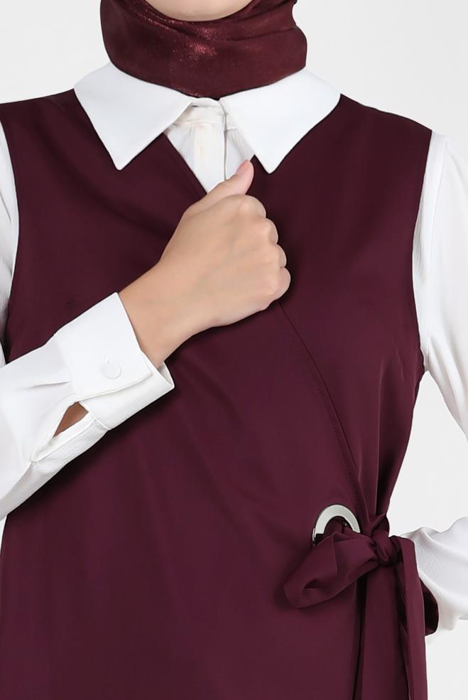 Vêtements hijab POURPRE GILET ENVELOPPE CEINTURE 43875 - ALVİNA