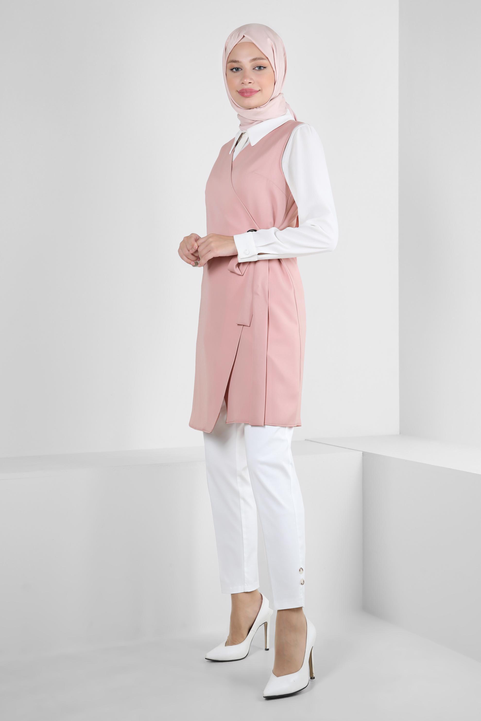 Tesettür giyim PUDRA KUŞAKLI ANVELOP YELEK 43875 