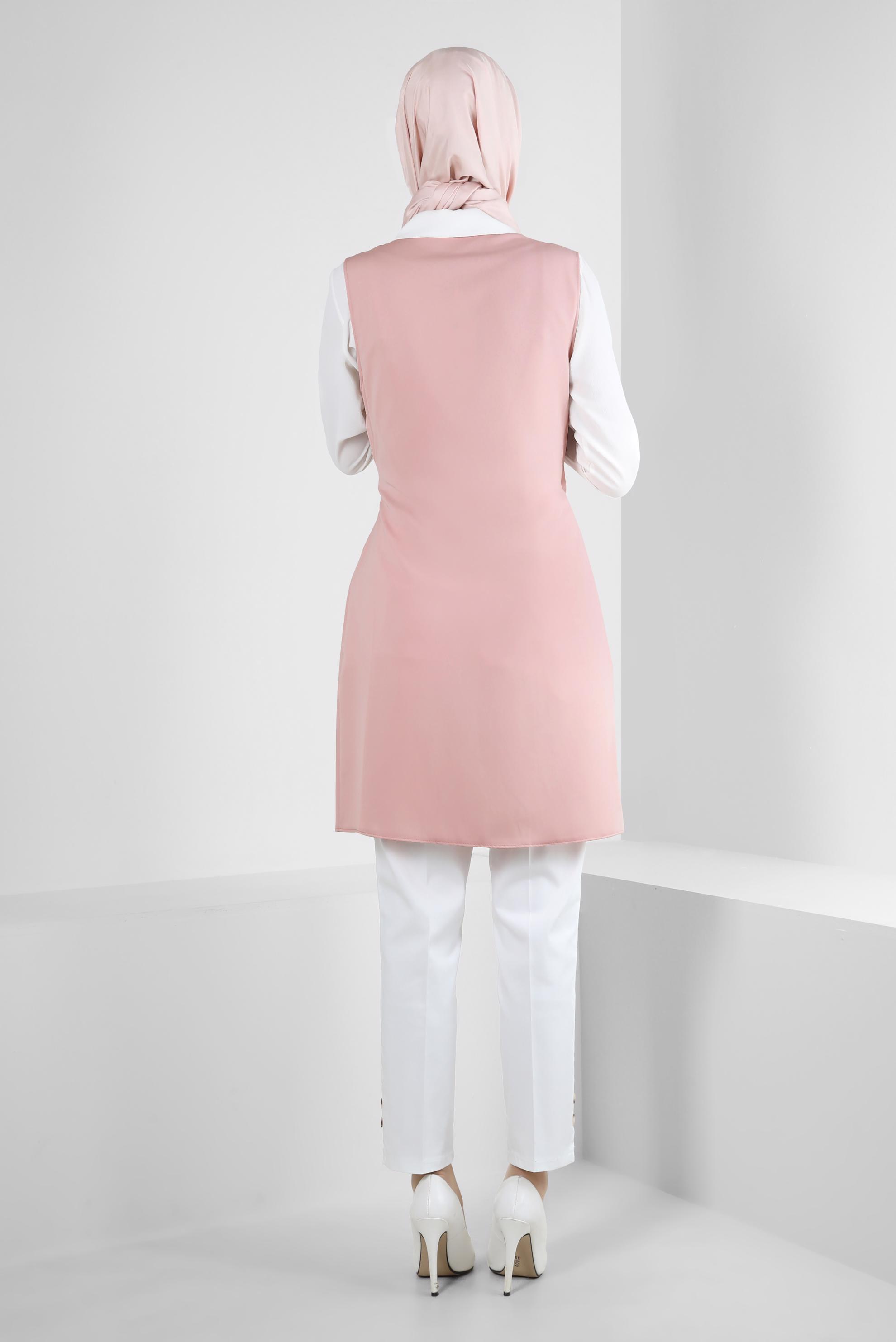 Tesettür giyim PUDRA KUŞAKLI ANVELOP YELEK 43875 