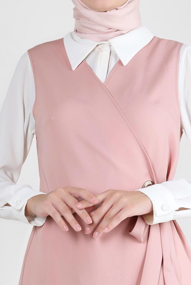 Tesettür giyim PUDRA KUŞAKLI ANVELOP YELEK 43875  - ALVİNA