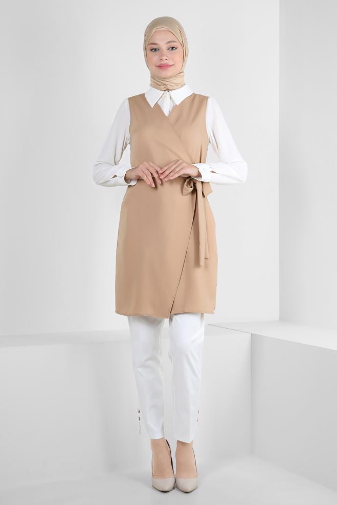 Tesettür giyim TABA KUŞAKLI ANVELOP YELEK 43875  - ALVİNA