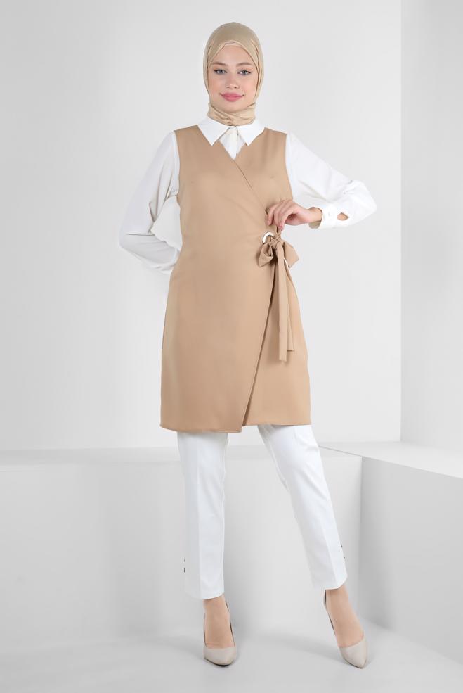 Tesettür giyim TABA KUŞAKLI ANVELOP YELEK 43875  - ALVİNA