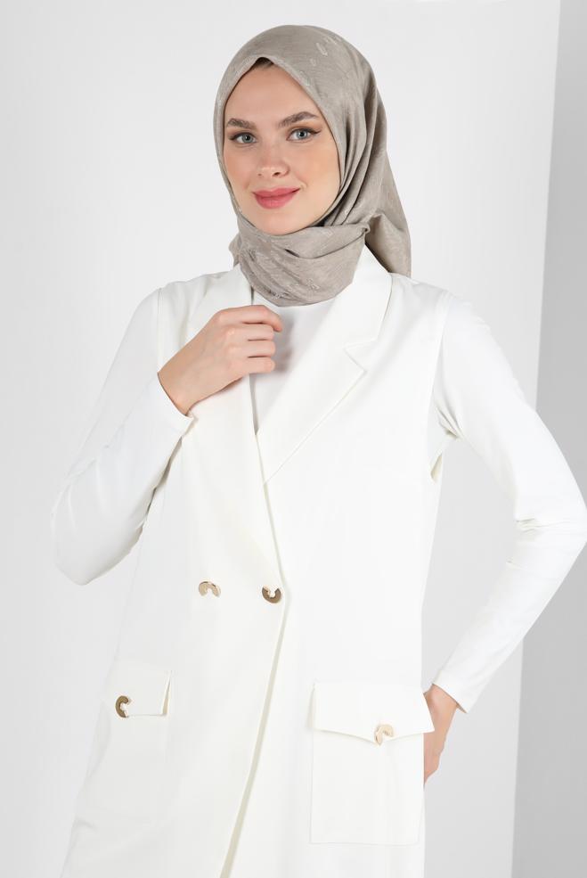 Vêtements hijab BLANC GILET DOUBLE BOUTONNAGE AVEC POCHES 43896 - ALVİNA