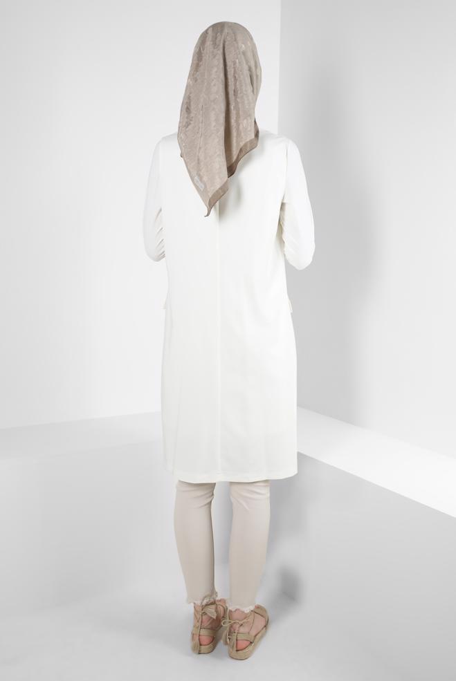 Vêtements hijab BLANC GILET DOUBLE BOUTONNAGE AVEC POCHES 43896 - ALVİNA