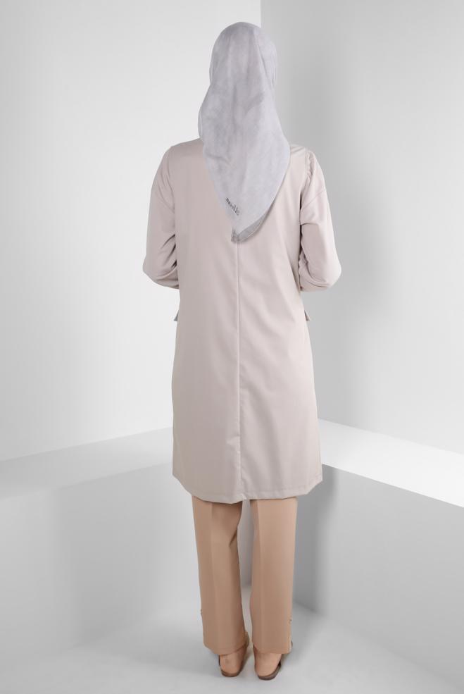 Vêtements hijab BEIGE GILET DOUBLE BOUTONNAGE AVEC POCHES 43896 - ALVİNA