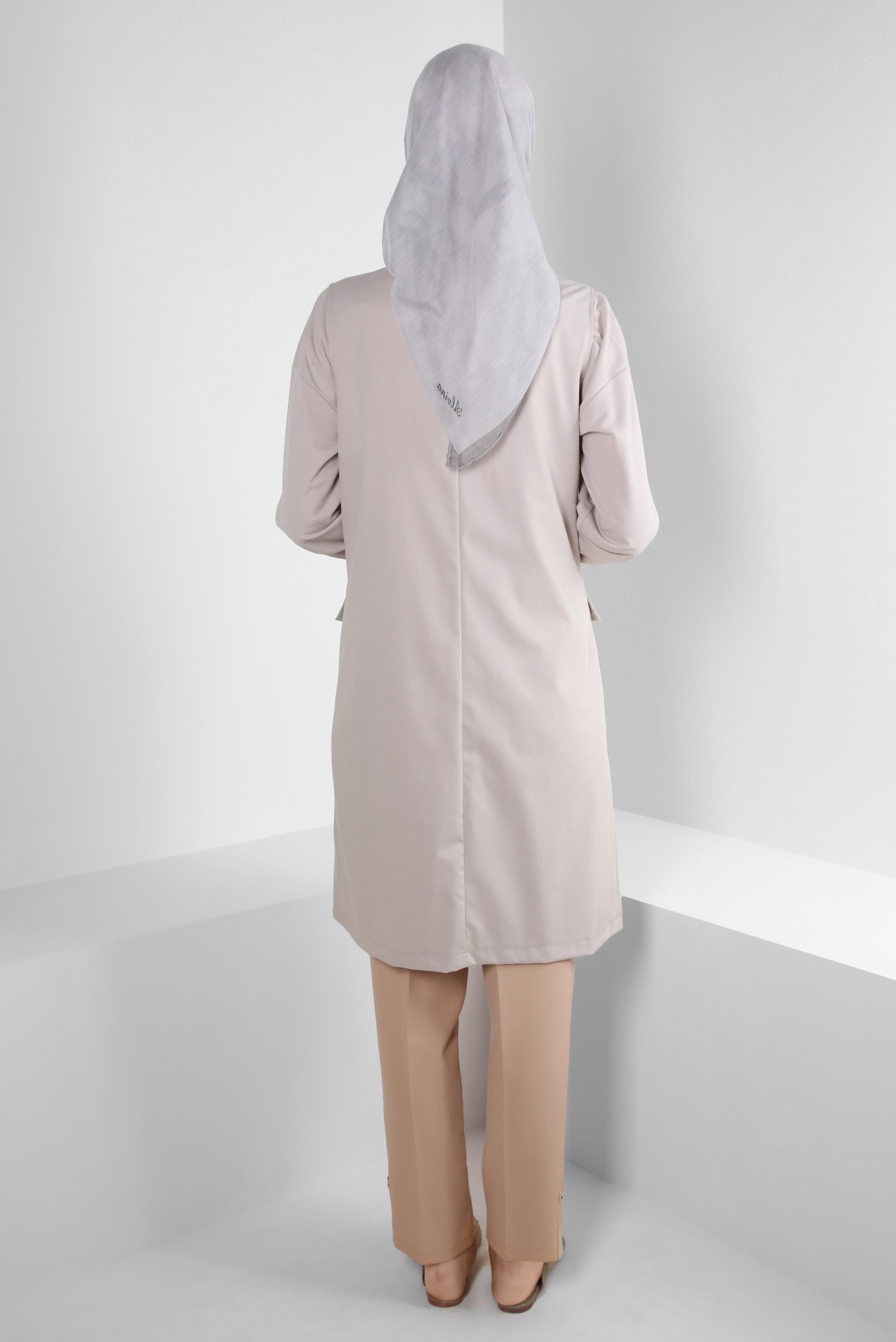 Tesettür giyim BEJ KRUVAZE YAKA CEP DETAYLI YELEK 43896