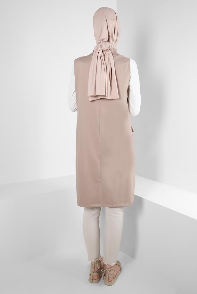 Vêtements hijab BRUN GILET DOUBLE BOUTONNAGE AVEC POCHES 43896 - ALVİNA
