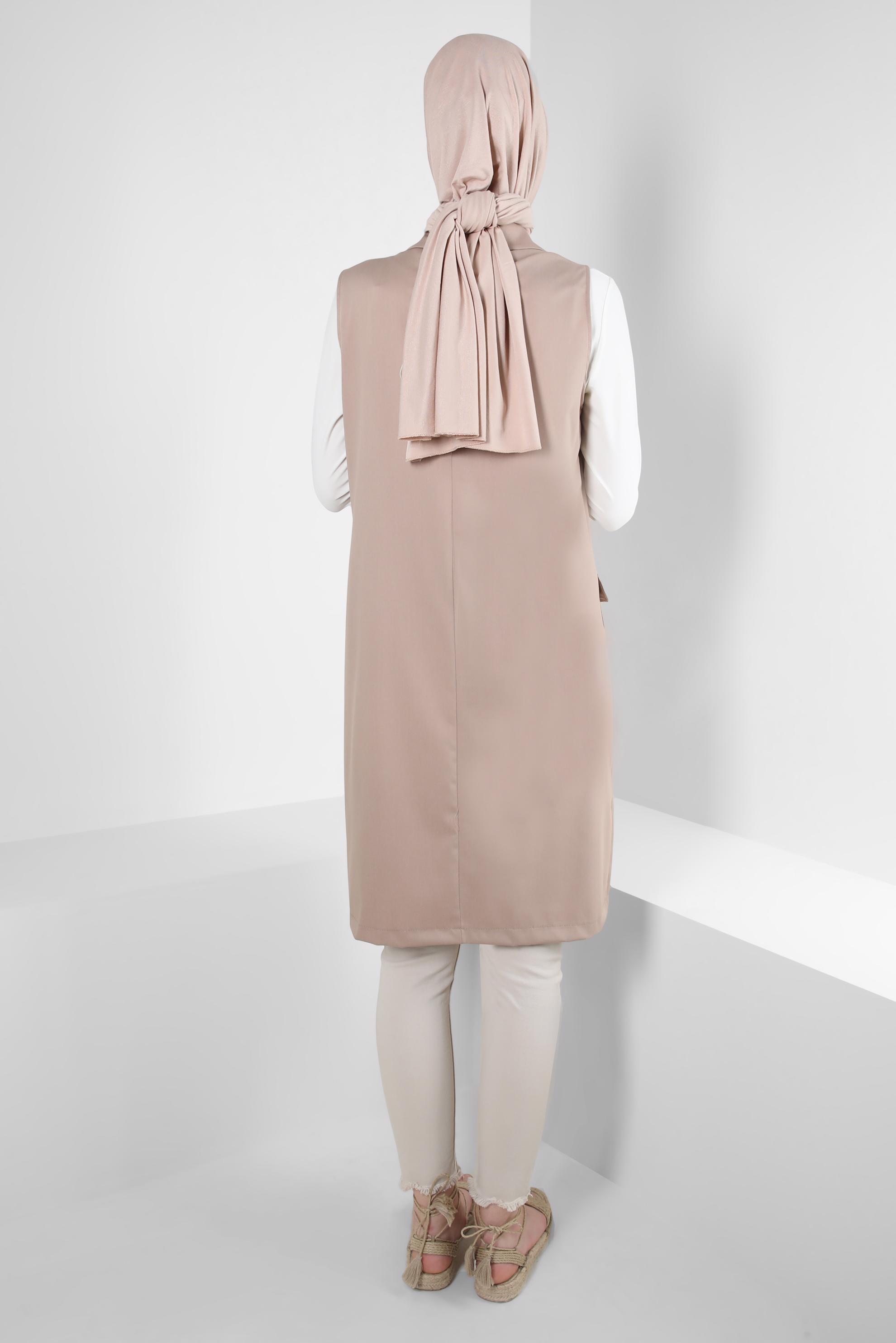 Tesettür giyim KAHVE KRUVAZE YAKA CEP DETAYLI YELEK 43896