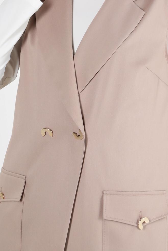 Vêtements hijab BRUN GILET DOUBLE BOUTONNAGE AVEC POCHES 43896 - ALVİNA