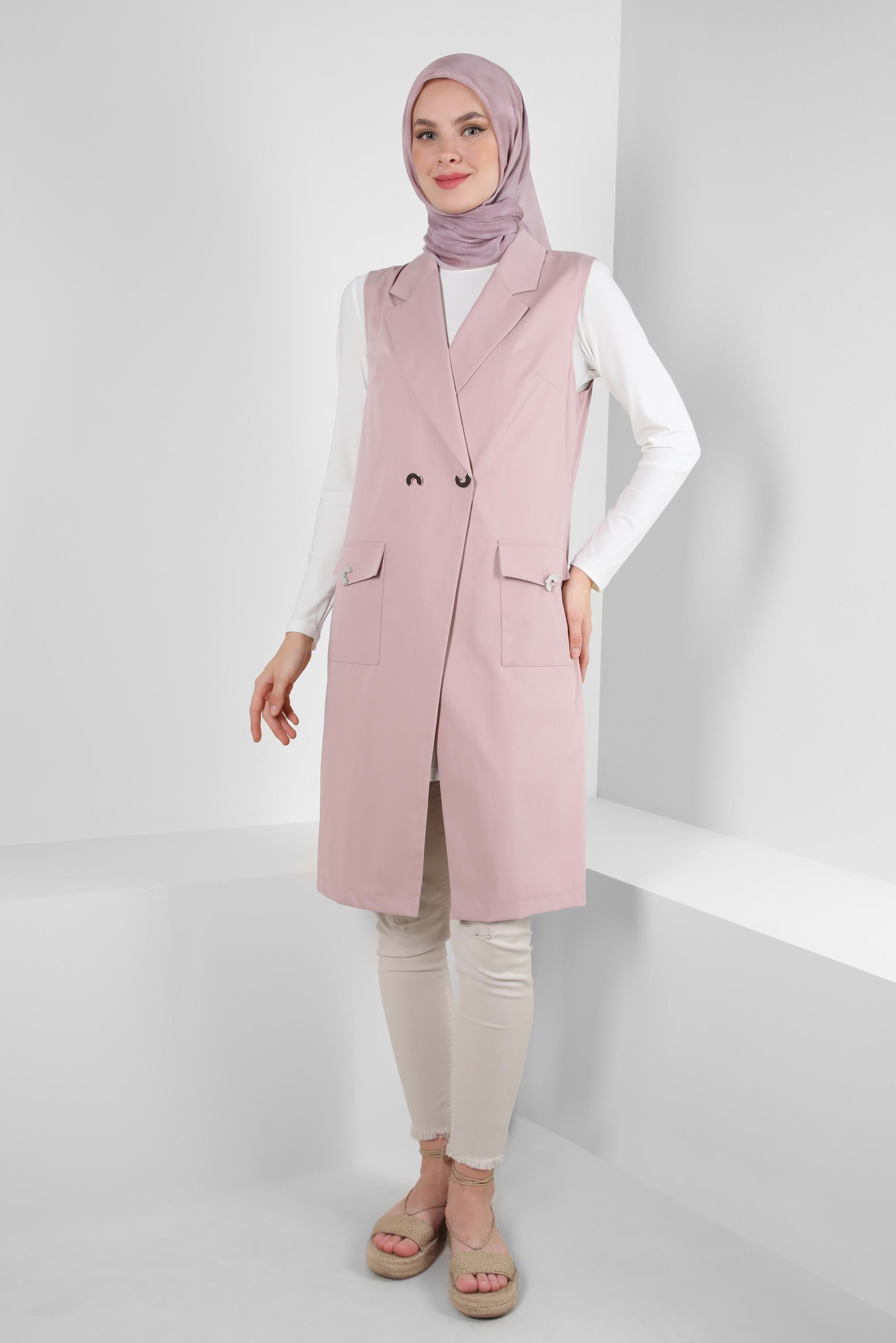 Vêtements hijab POUDRE GILET DOUBLE BOUTONNAGE AVEC POCHES 43896