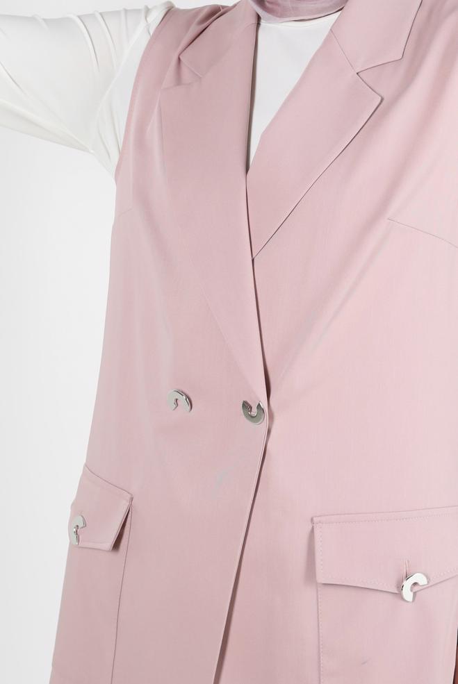 Tesettür giyim PUDRA KRUVAZE YAKA CEP DETAYLI YELEK 43896 - ALVİNA