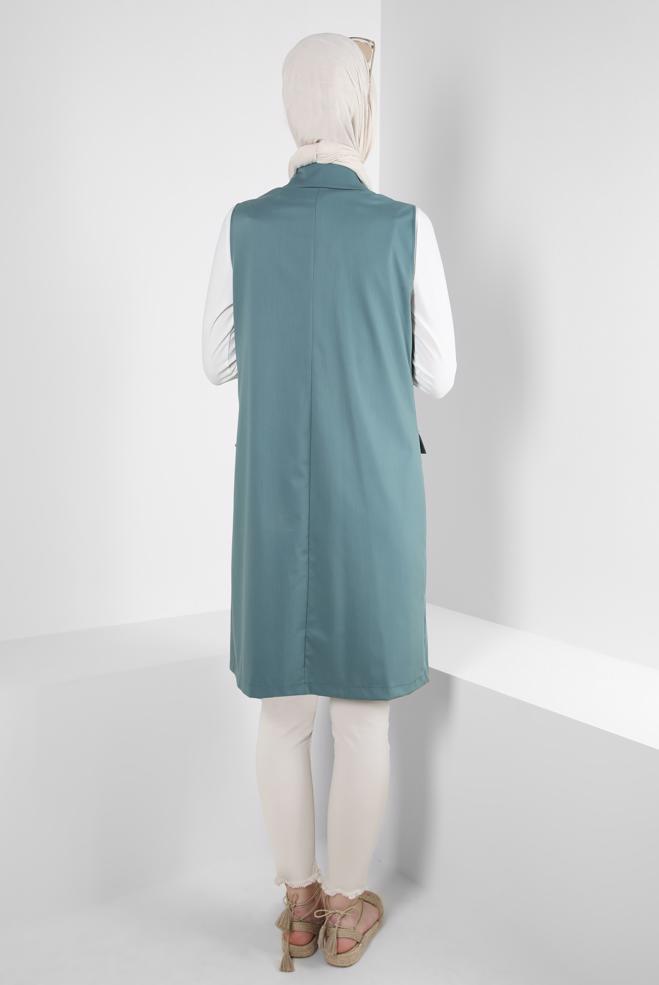 Vêtements hijab VERT GILET DOUBLE BOUTONNAGE AVEC POCHES 43896 - ALVİNA