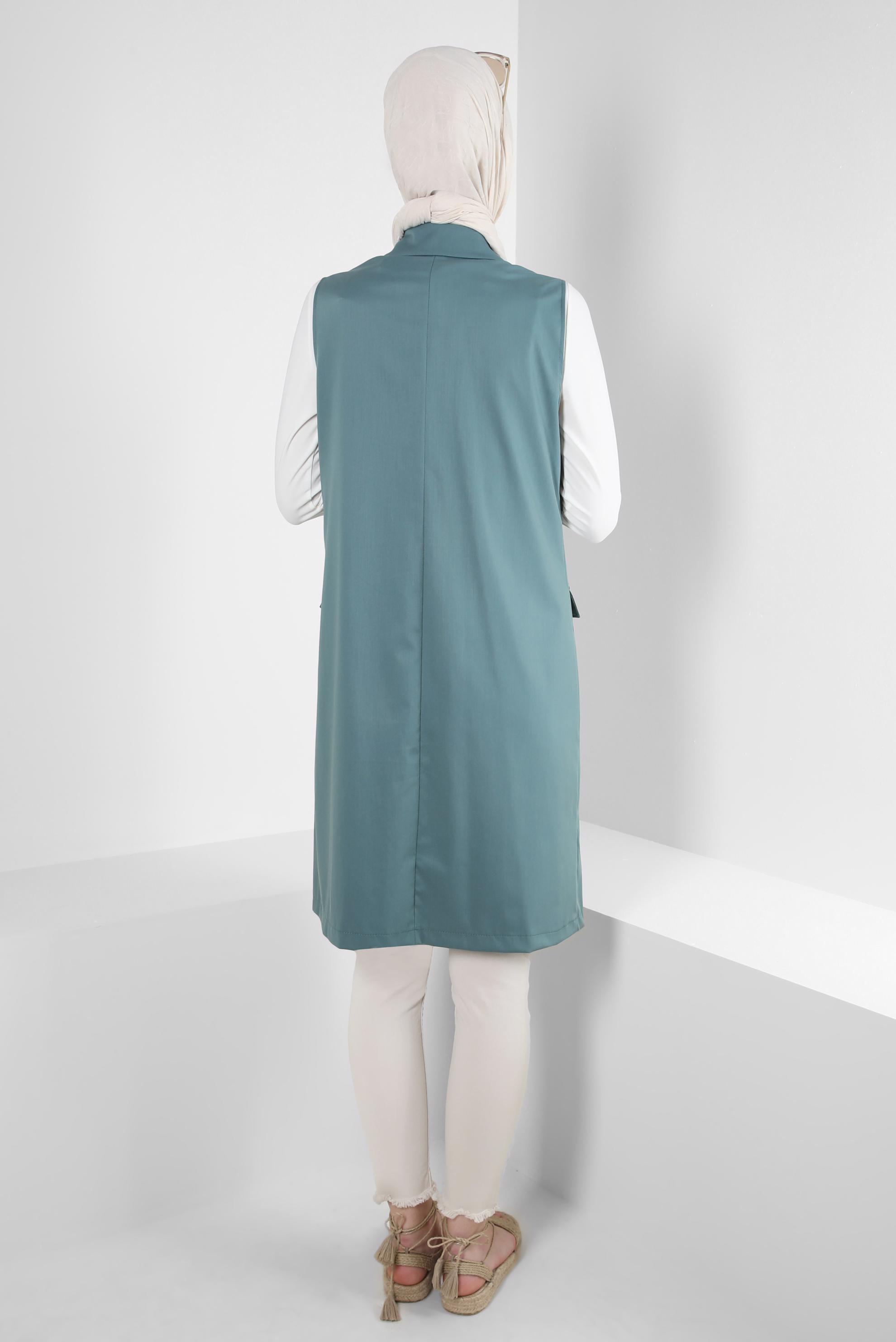 Vêtements hijab VERT GILET DOUBLE BOUTONNAGE AVEC POCHES 43896