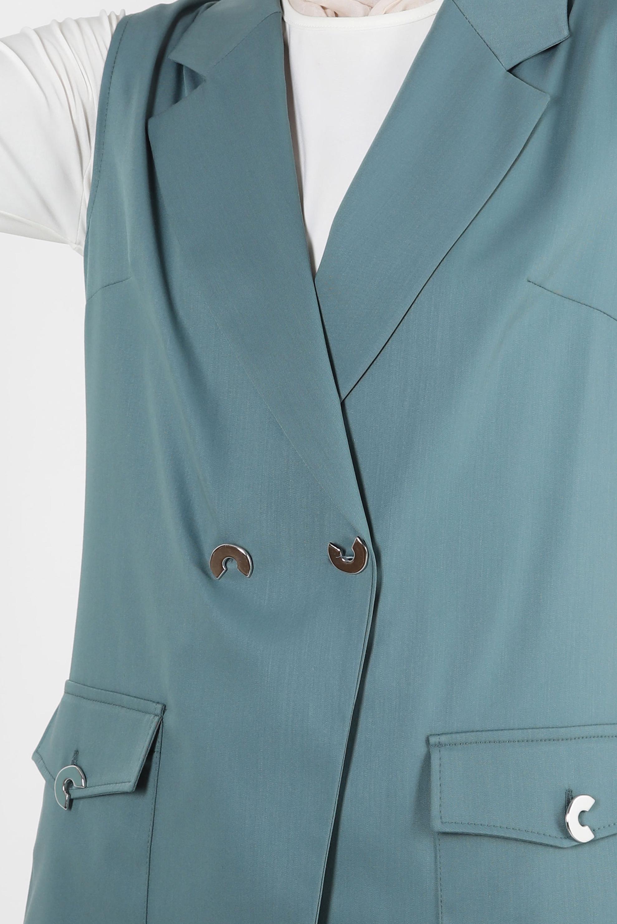 Vêtements hijab VERT GILET DOUBLE BOUTONNAGE AVEC POCHES 43896