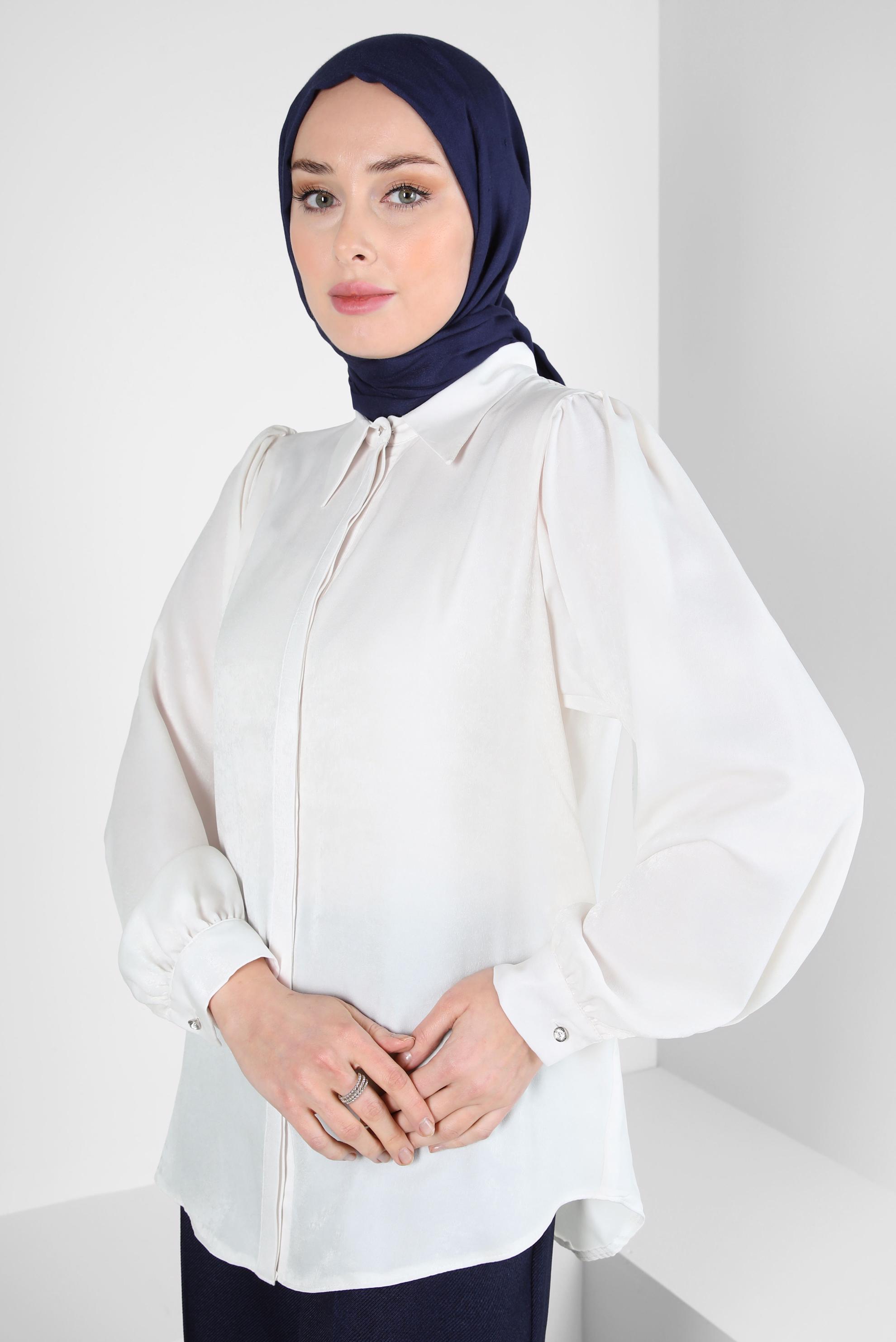 Vêtements hijab BLANC BLOUSE COL CHEMISE 44329