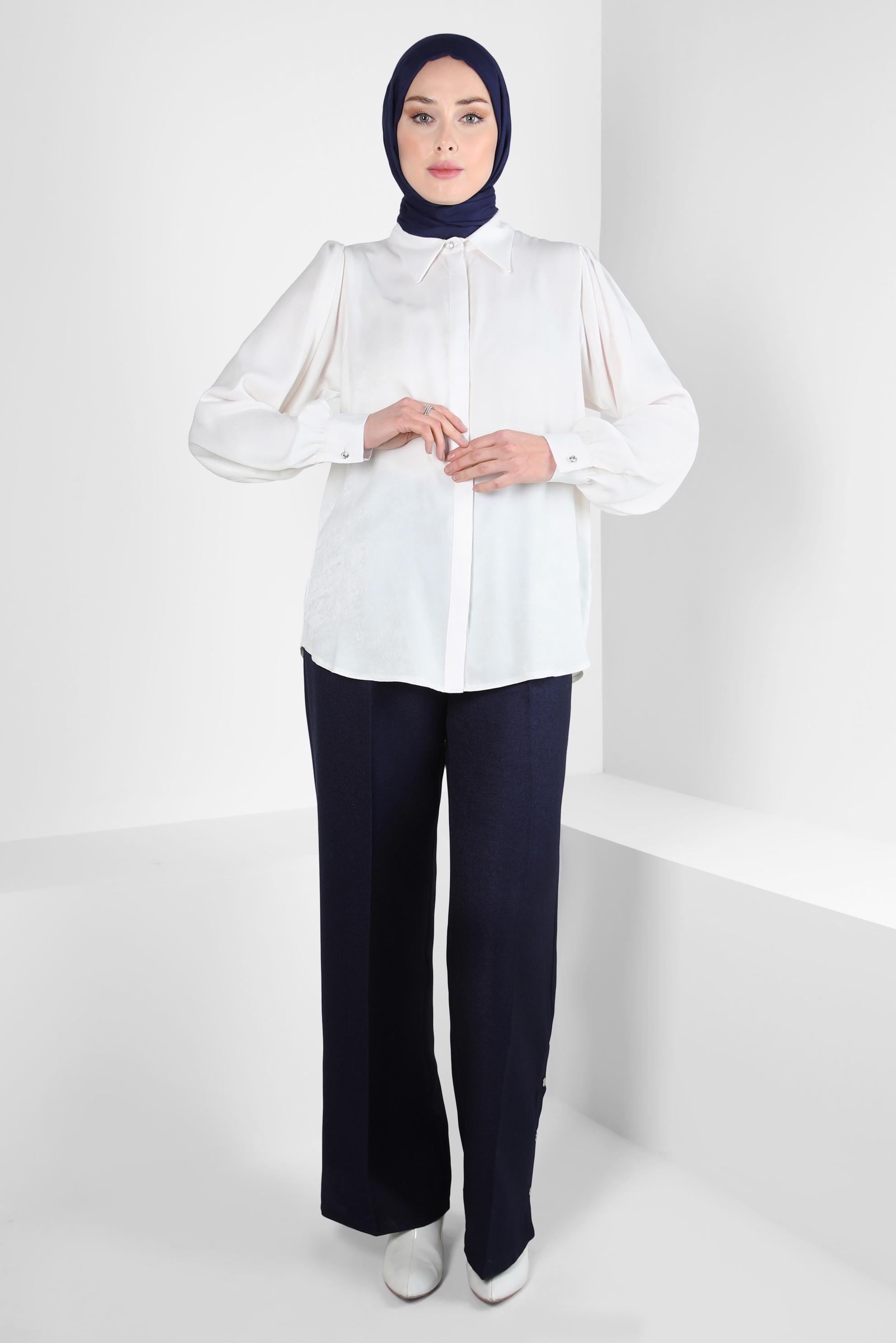 Vêtements hijab BLANC BLOUSE COL CHEMISE 44329