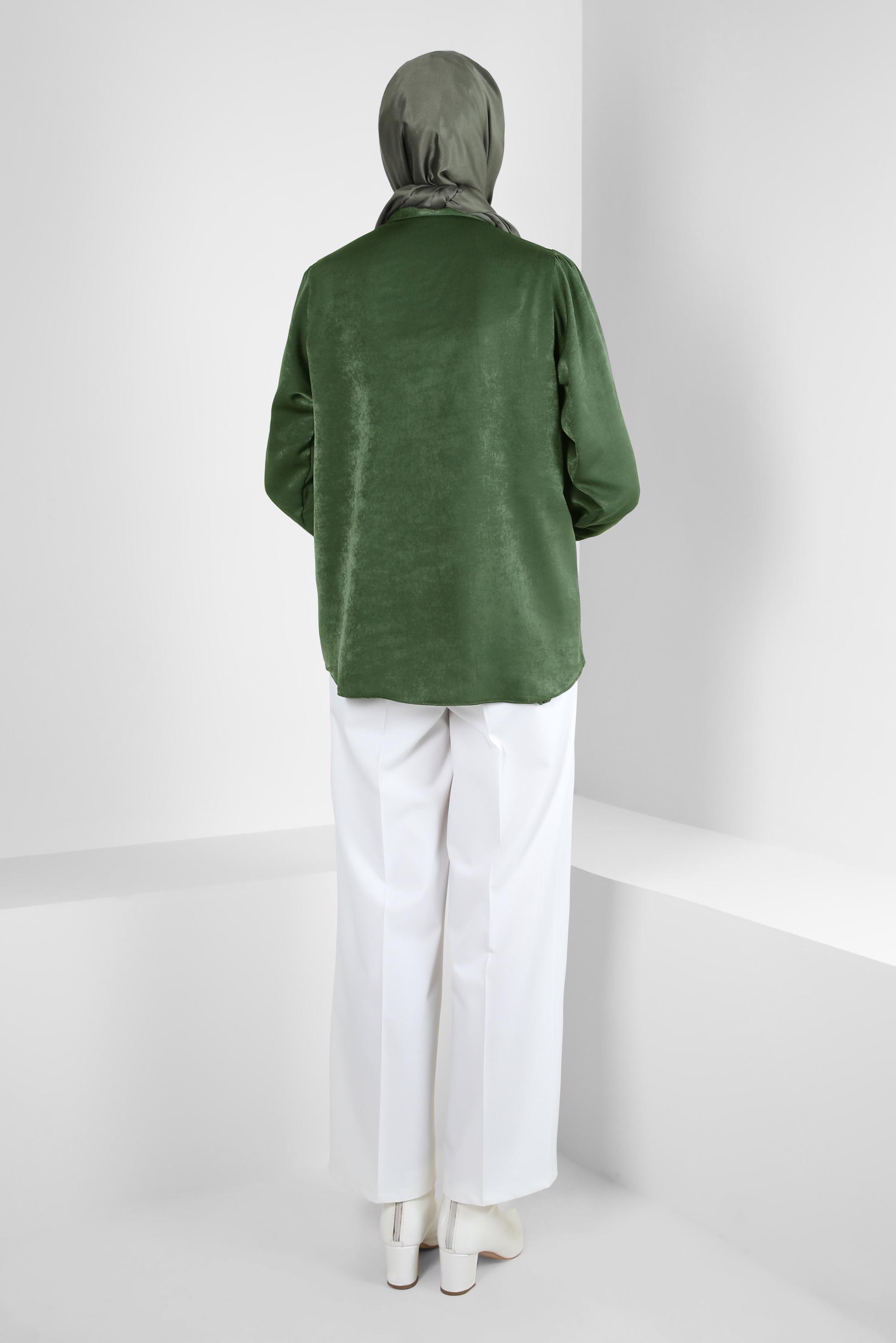 Tesettür giyim HAKİ GÖMLEK YAKA BLUZ 44329