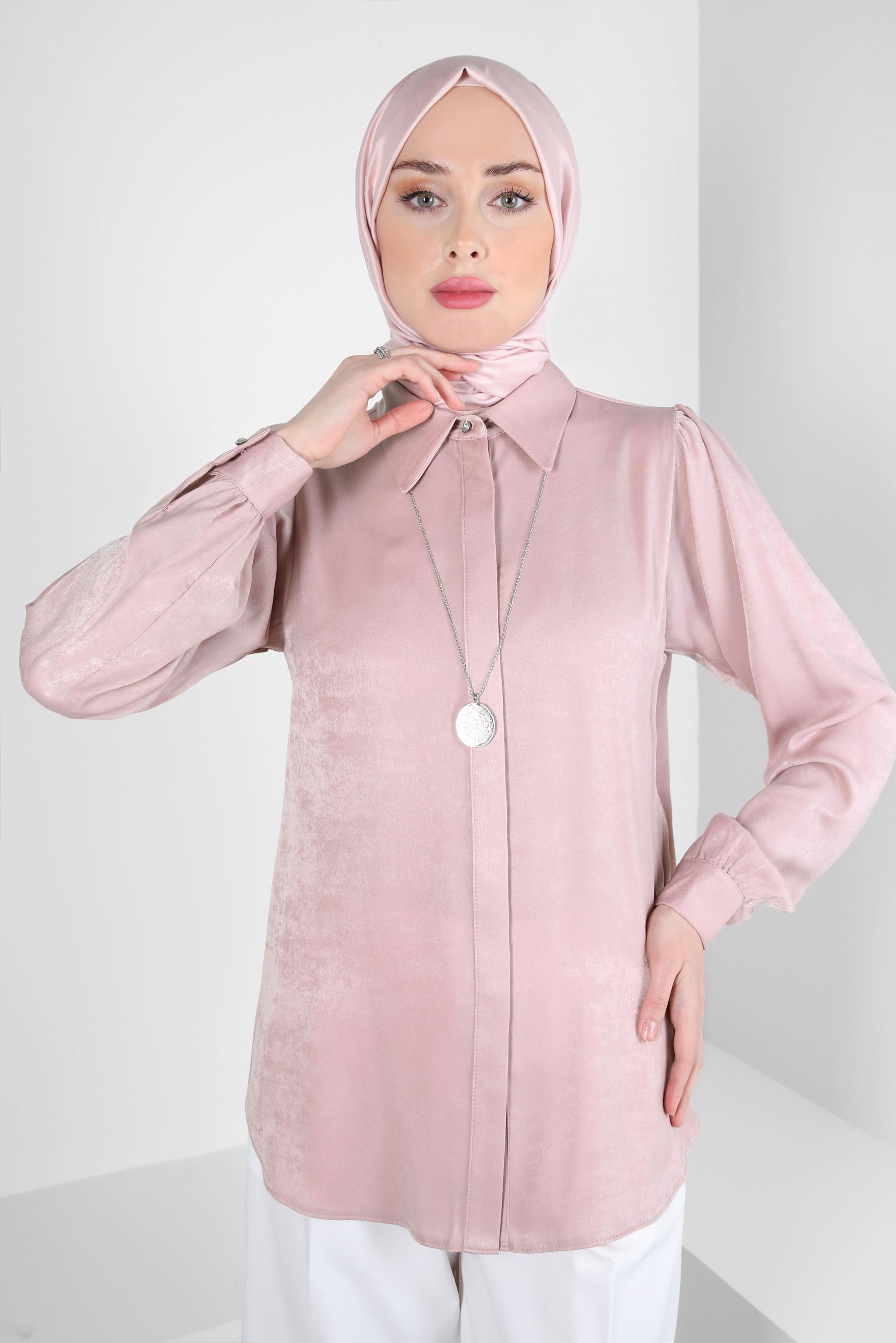 Vêtements hijab POUDRE BLOUSE COL CHEMISE 44329
