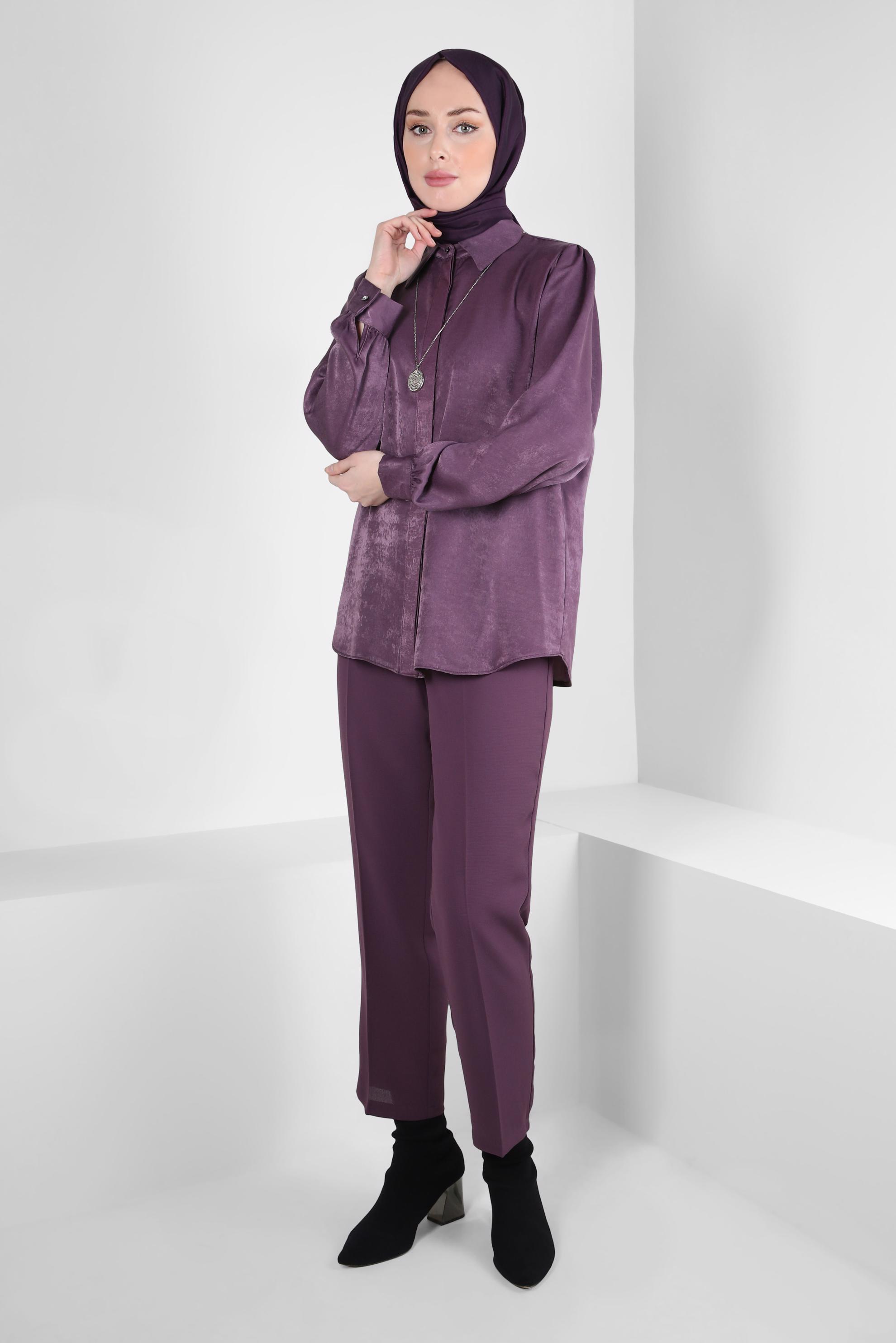 Vêtements hijab POURPRE BLOUSE COL CHEMISE 44329