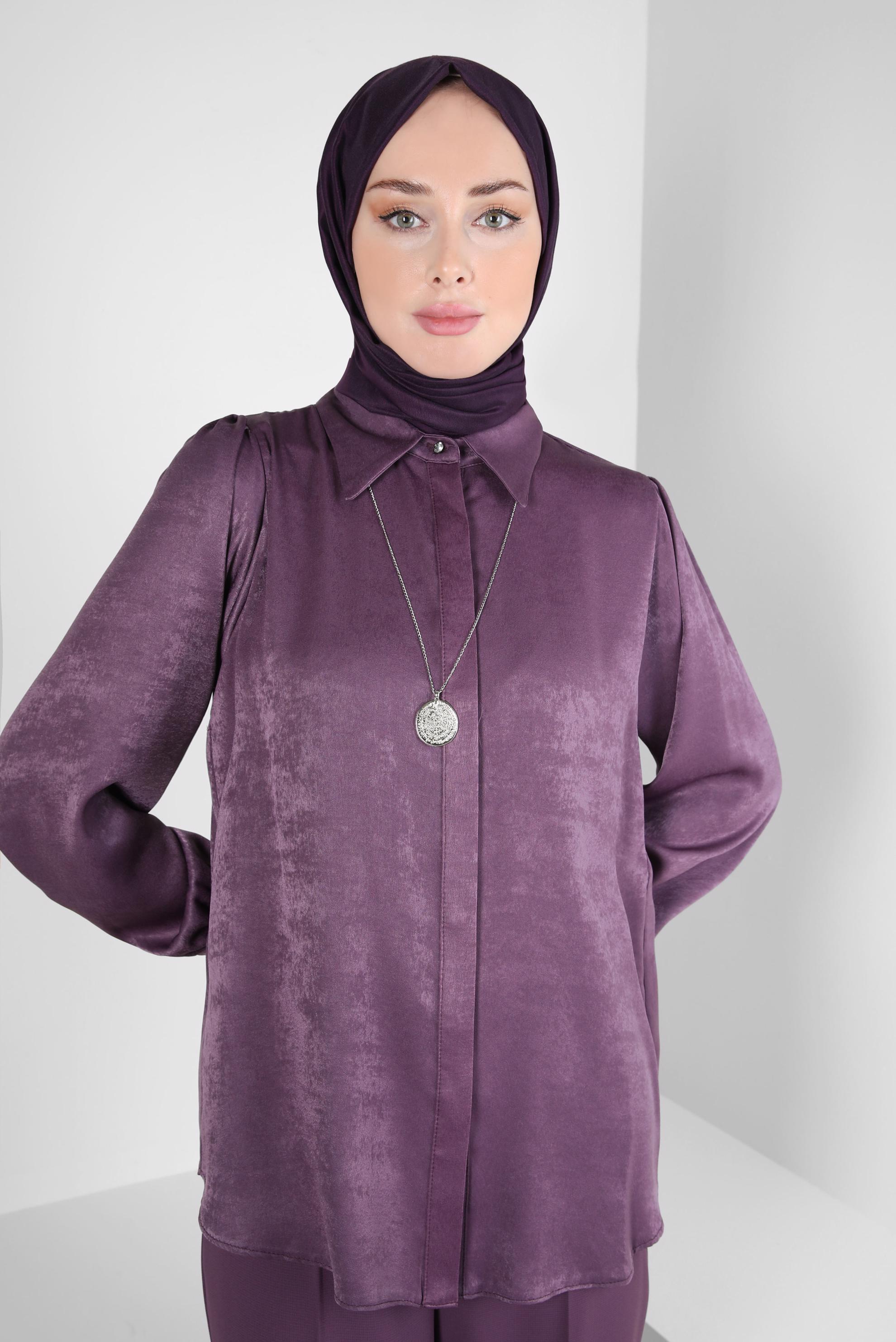Vêtements hijab POURPRE BLOUSE COL CHEMISE 44329