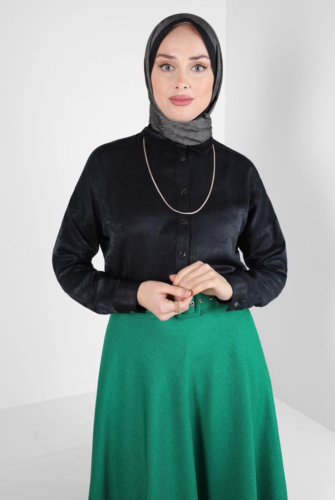 Tesettür giyim SİYAH GÖMLEK BLUZ 44330 - ALVİNA
