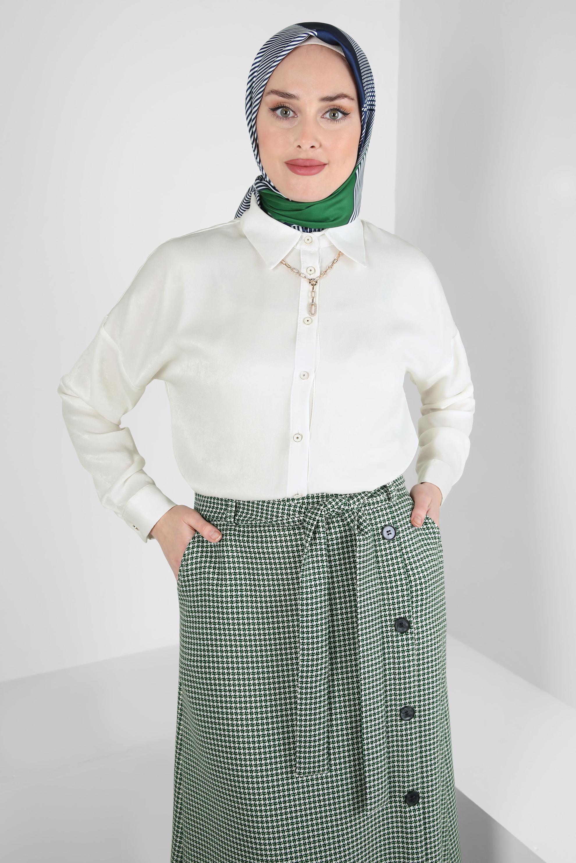 Tesettür giyim BEYAZ GÖMLEK BLUZ 44330