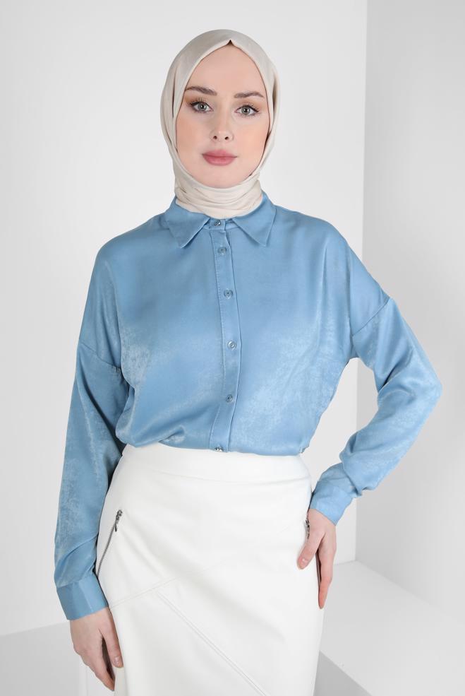 Tesettür giyim MAVİ GÖMLEK BLUZ 44330 - ALVİNA