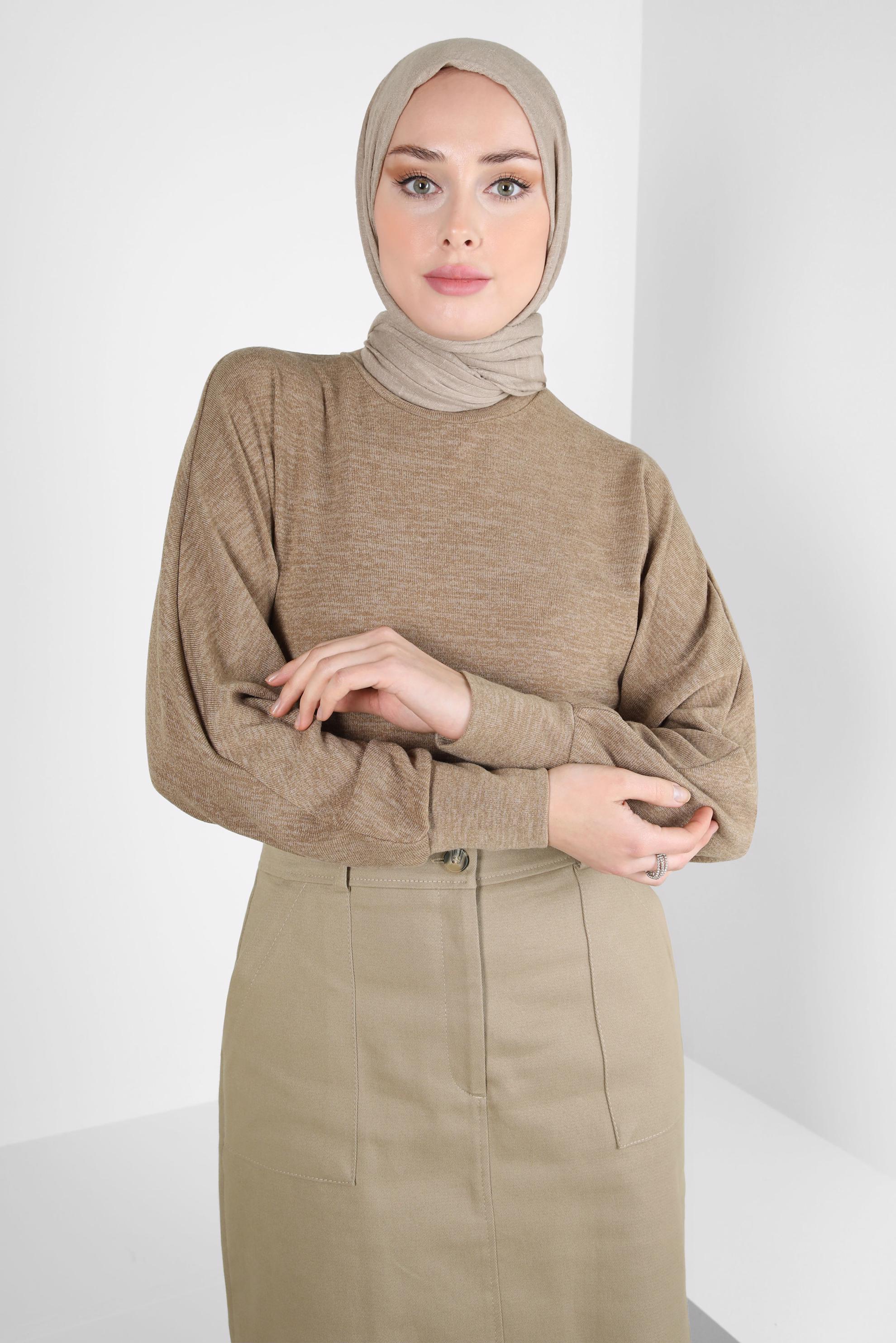 Vêtements hijab BRUN BLOUSE À MANCHES BAT-WING 44335