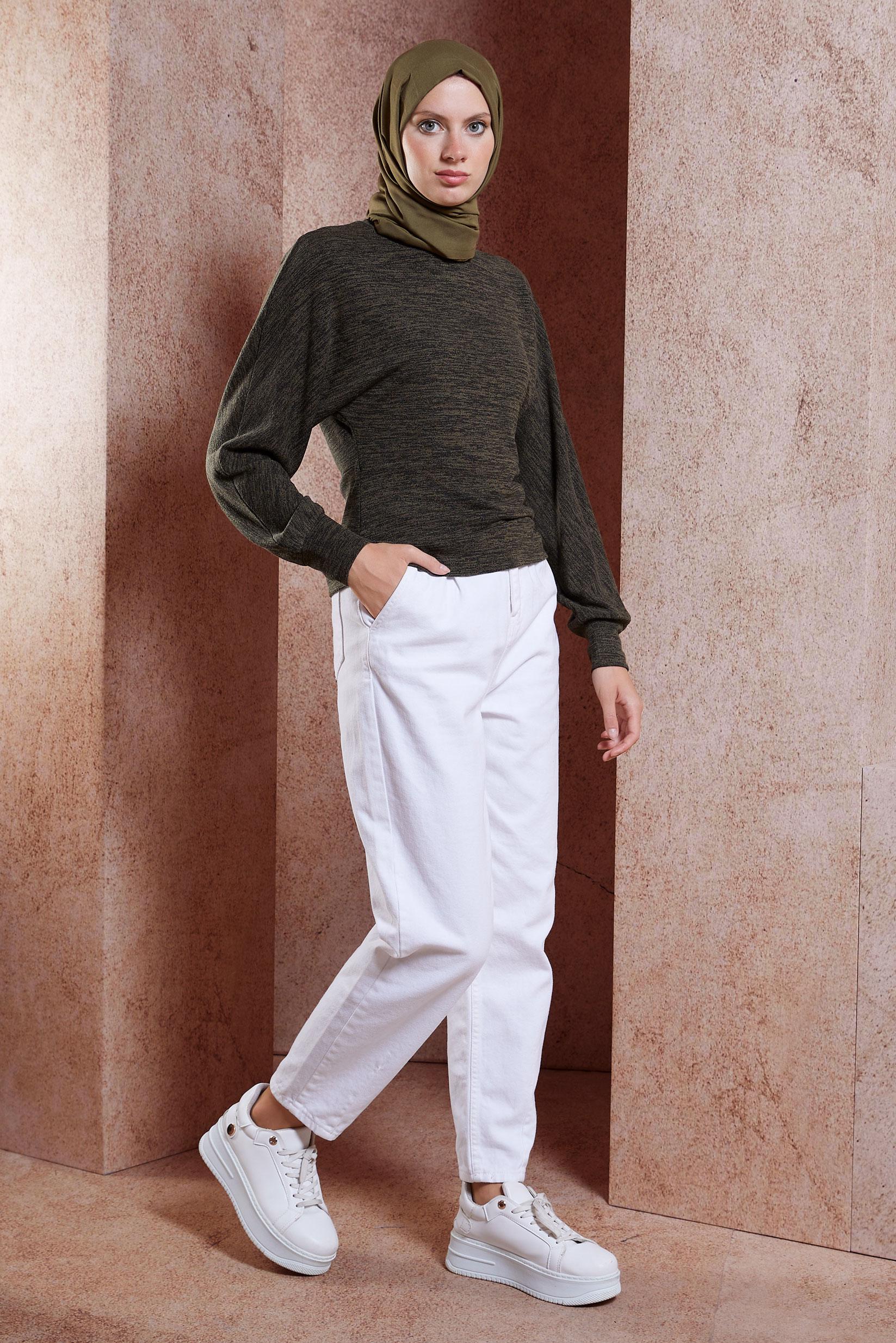 Vêtements hijab KAKI BLOUSE À MANCHES BAT-WING 44335