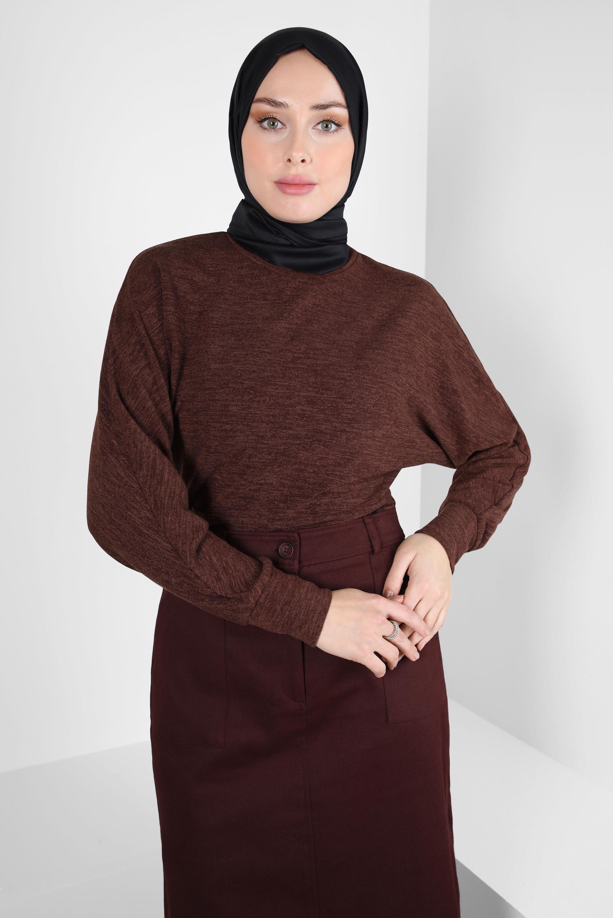 Tesettür giyim TURUNCU YARASA KOL DÜZ BLUZ 44335