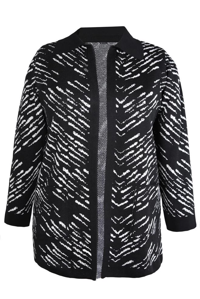 Vêtements hijab NOIR CARDIGAN EN TRICOT À MOTIFS 20460 - ALVİNA