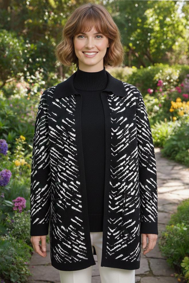 Vêtements hijab NOIR CARDIGAN EN TRICOT À MOTIFS 20460 - ALVİNA