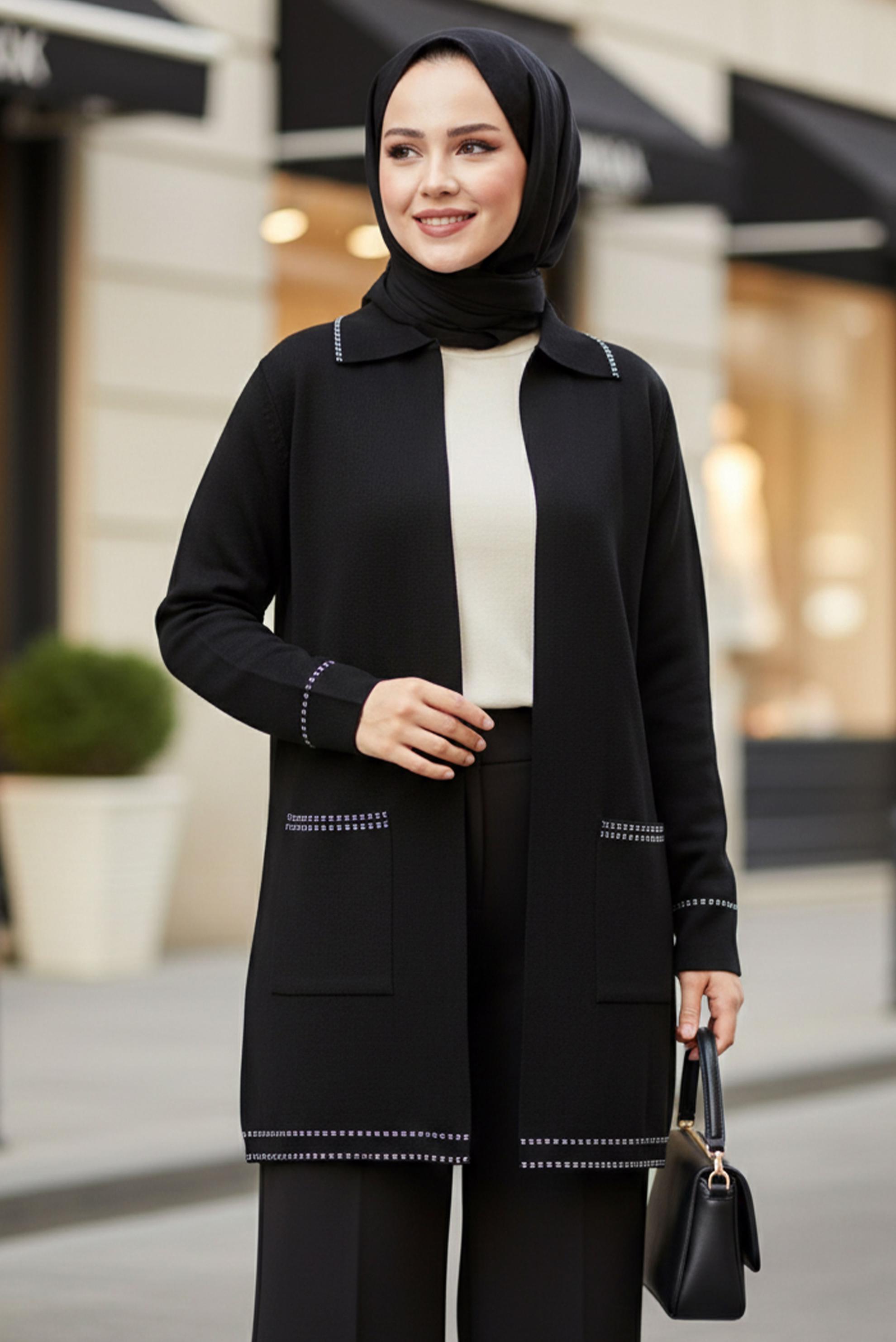 Tesettür giyim SİYAH TRİKO CEKET 20461