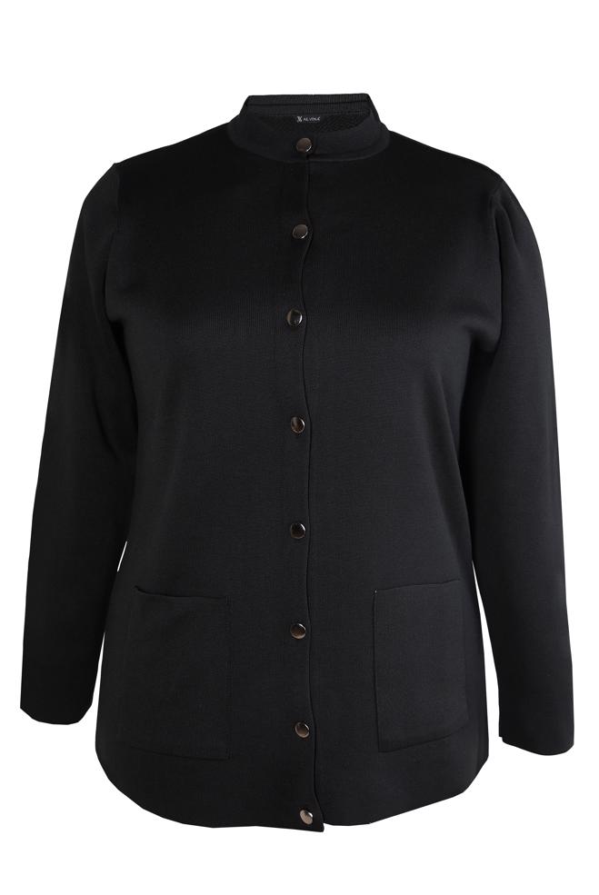 Vêtements hijab NOIR VESTE EN MAILLE AVEC POCHES 20462 - ALVİNA