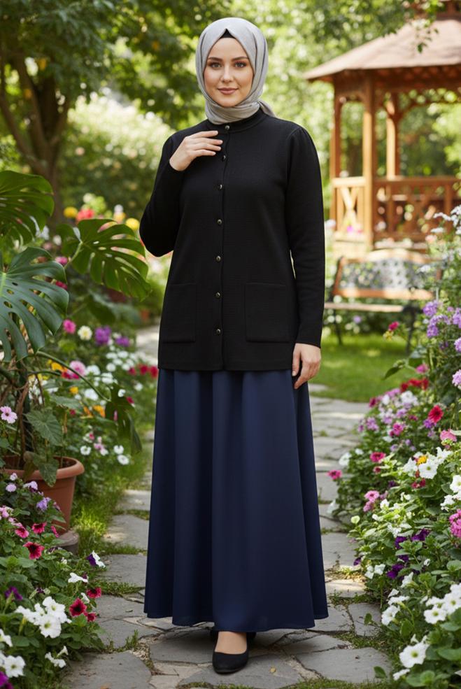 Vêtements hijab NOIR VESTE EN MAILLE AVEC POCHES 20462 - ALVİNA