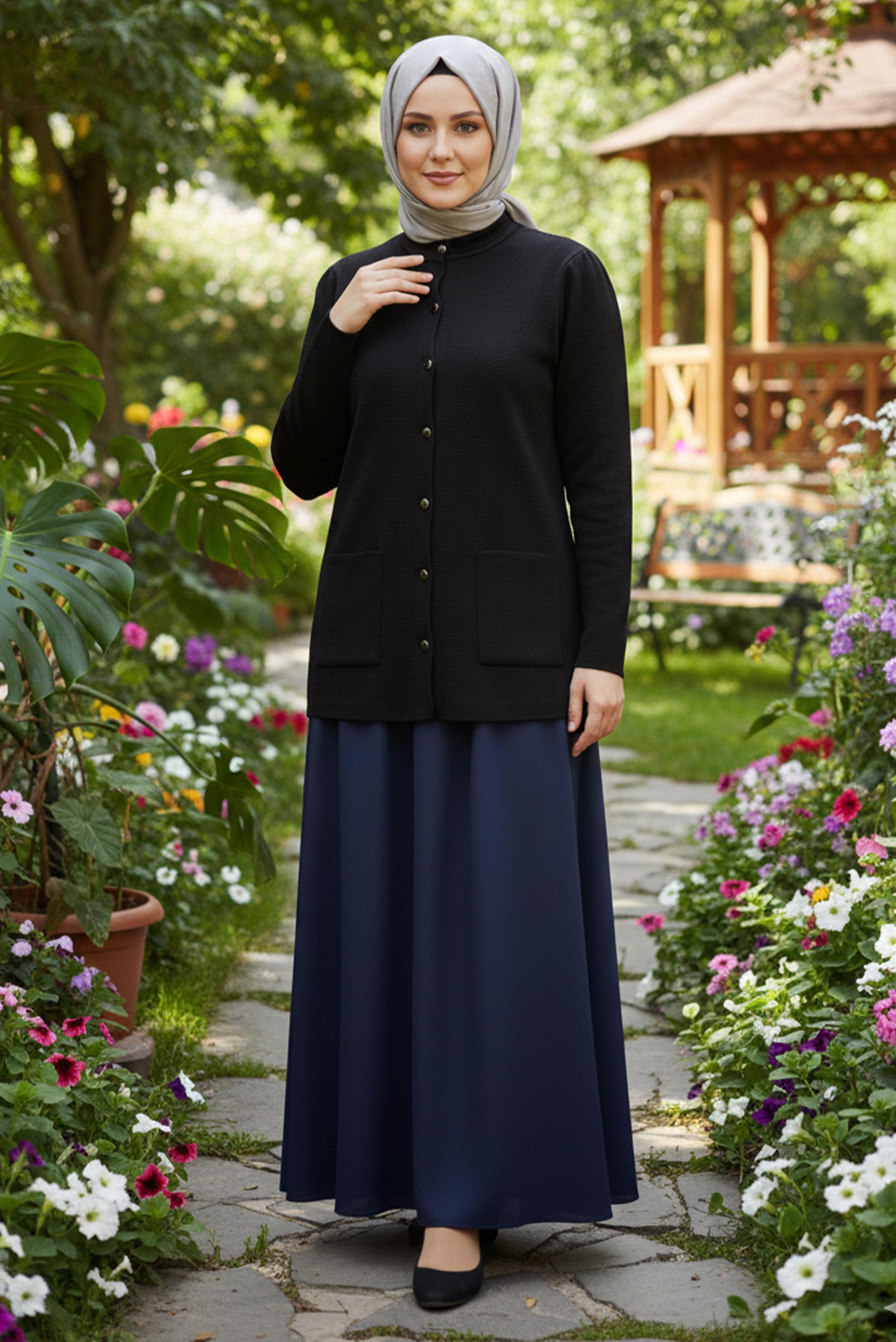 Vêtements hijab NOIR VESTE EN MAILLE AVEC POCHES 20462