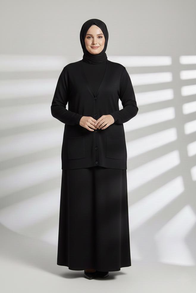 Vêtements hijab NOIR VESTE EN MAILLE 20463 - ALVİNA