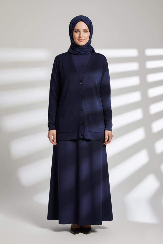 Vêtements hijab BLEU MARINE VESTE EN MAILLE 20463 - ALVİNA