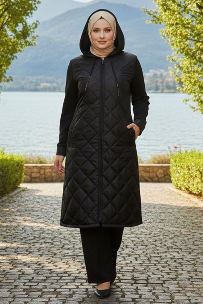 Vêtements hijab NOIR VESTE À CAPUCHE 20474 - ALVİNA