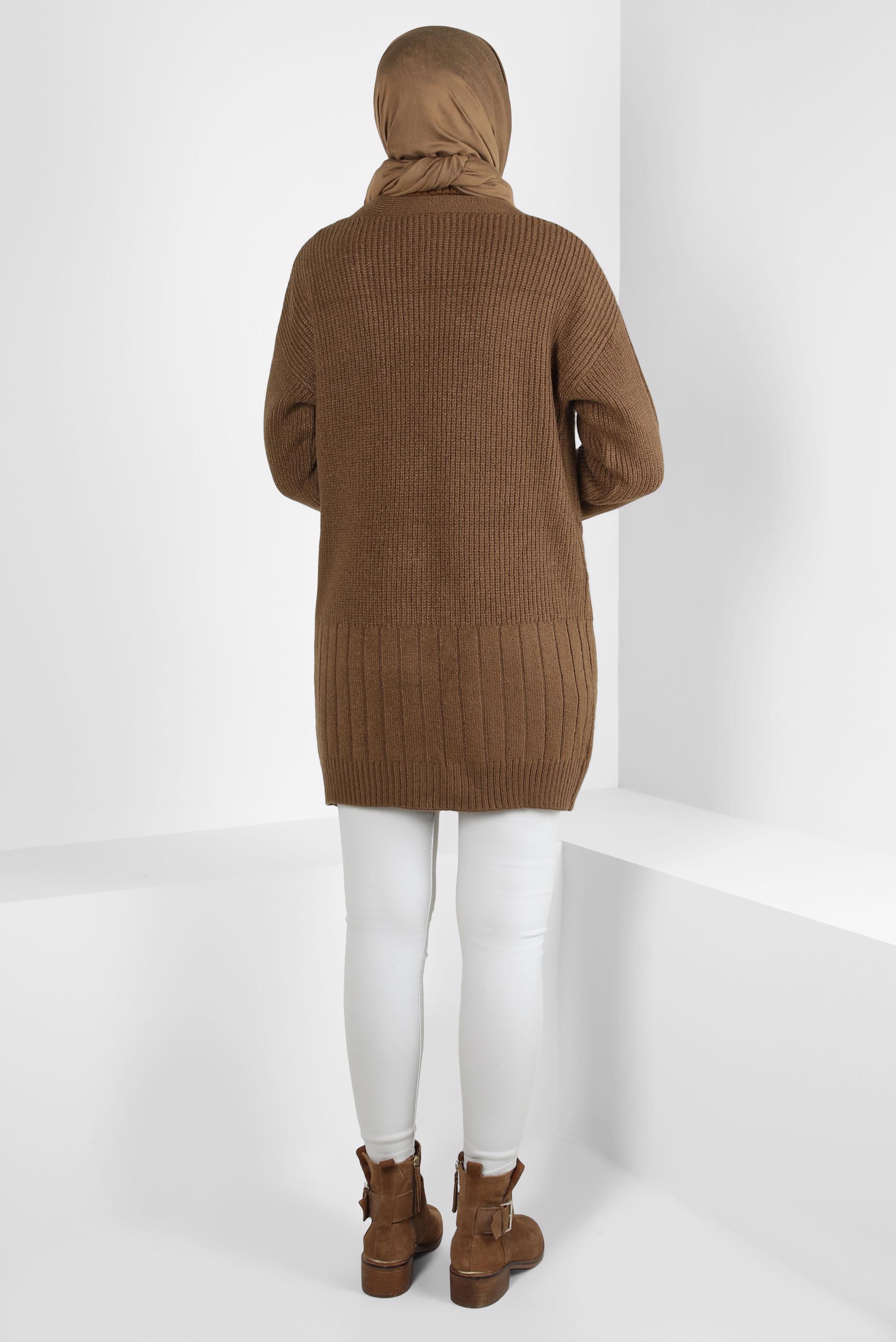 Tesettür giyim TABA CEPLİ TRİKO HIRKA 44119