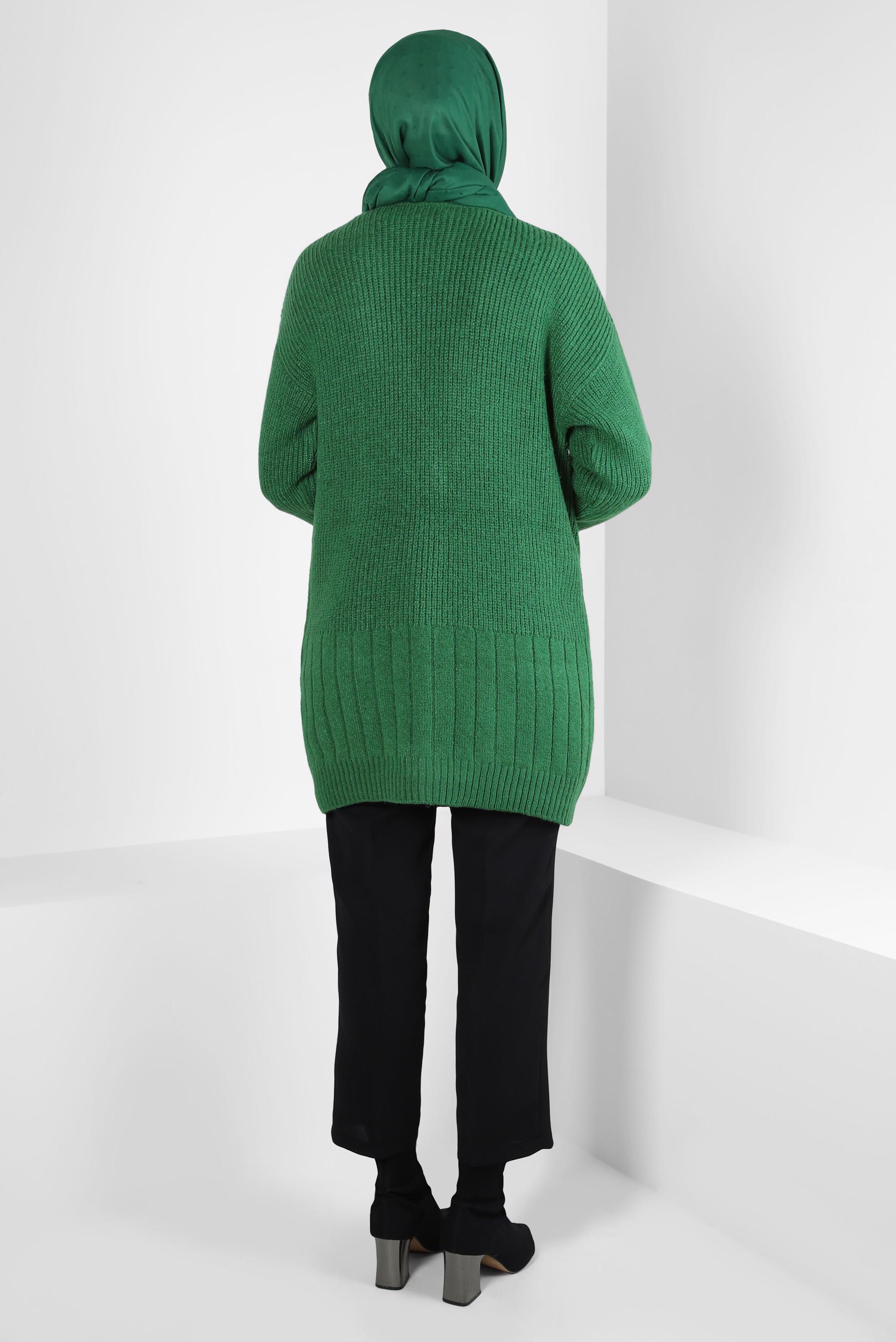 Tesettür giyim YEŞİL CEPLİ TRİKO HIRKA 44119