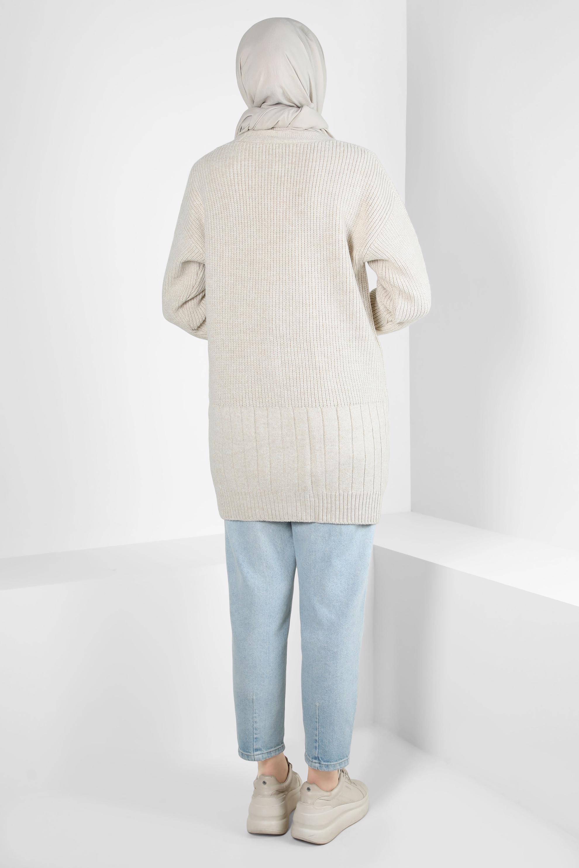 Tesettür giyim BEJ CEPLİ TRİKO HIRKA 44119